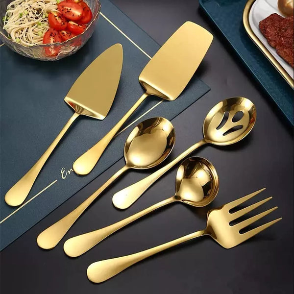 Kit Utensílios de Cozinha 6 Peças Inox Dourado ou Prata