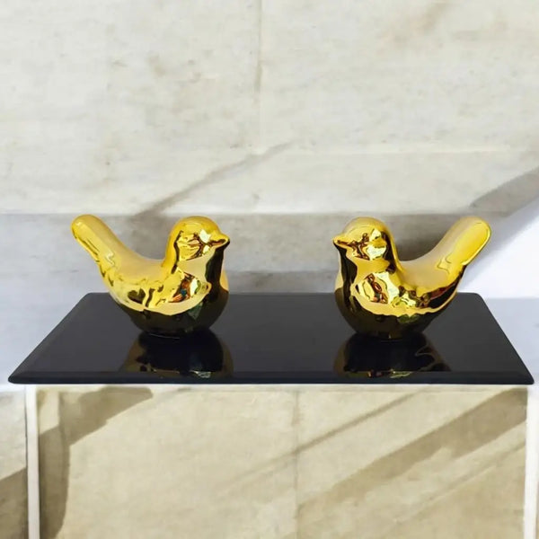 Casal Pássaros Decorativos Porcelana Metalizado Premium