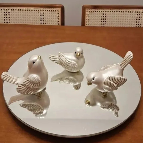 Trio Passarinhos Decorativo Gesso Pérola Dourado